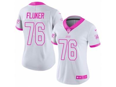 Women's Nike New York Giants #76 D.J. Fluker Limited White Pink Rush Fashion NFL Jersey