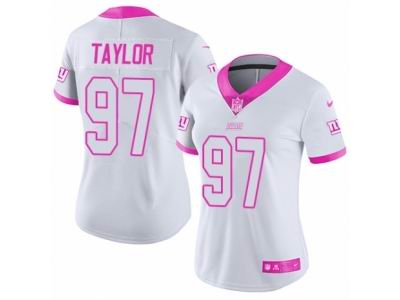Women's Nike New York Giants #97 Devin Taylor Limited White Pink Rush Fashion NFL Jersey