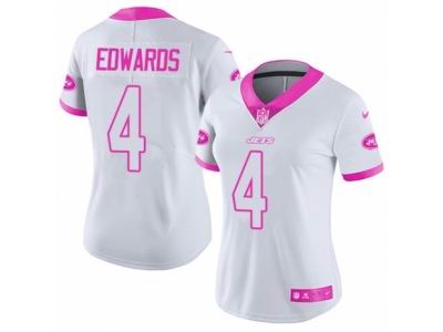 Women's Nike New York Jets #4 Lac Edwards Limited White Pink Rush Fashion NFL Jersey