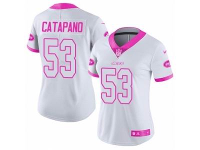 Women's Nike New York Jets #53 Mike Catapano Limited White Pink Rush Fashion NFL Jersey
