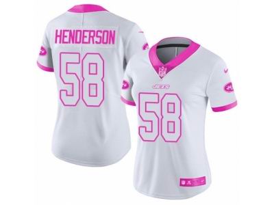 Women's Nike New York Jets #58 Erin Henderson Limited White Pink Rush Fashion NFL Jersey