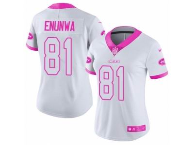 Women's Nike New York Jets #81 Quincy Enunwa Limited White Pink Rush Fashion NFL Jersey