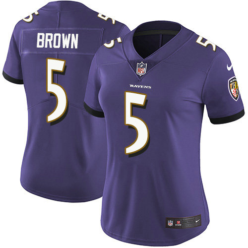 Women's Nike Ravens #5 Marquise Brown Purple Team Color Women's Stitched NFL Vapor Untouchable Limited Jersey