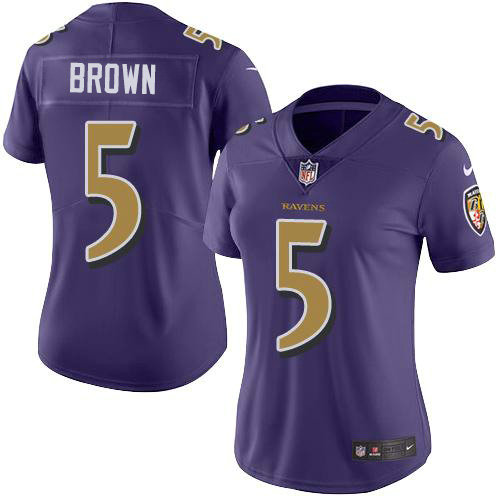 Women's Nike Ravens #5 Marquise Brown Purple Women's Stitched NFL Limited Rush Jersey