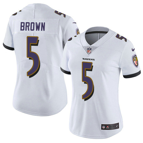 Women's Nike Ravens #5 Marquise Brown White Women's Stitched NFL Vapor Untouchable Limited Jersey