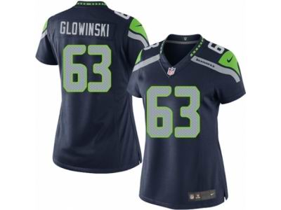 Women's Nike Seattle Seahawks #63 Mark Glowinski Limited Steel Blue Jersey