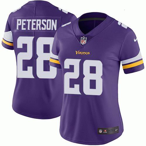 Women's Nike Vikings #28 Adrian Peterson Purple Team Color Vapor Untouchable Limited Jersey
