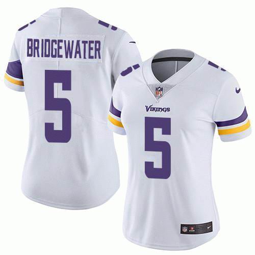 Women's Nike Vikings #5 Teddy Bridgewater White Vapor Untouchable Limited Jersey