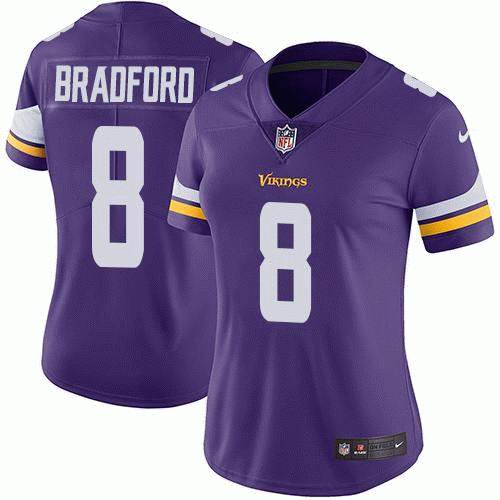 Women's Nike Vikings #8 Sam Bradford Purple Team Color Vapor Untouchable Limited Jersey