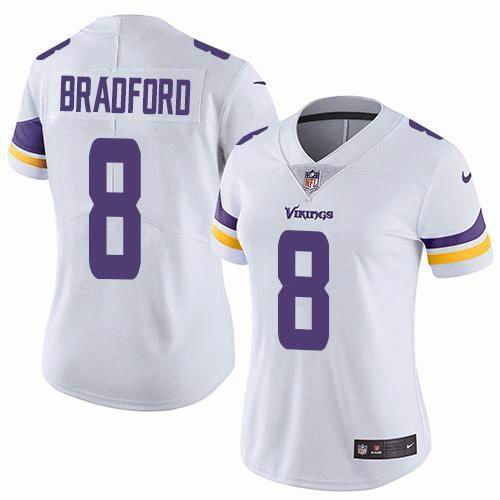 Women's Nike Vikings #8 Sam Bradford White Vapor Untouchable Limited Jersey