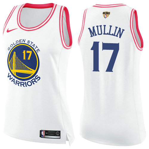 Women's Nike Warriors #17 Chris Mullin White Pink The Finals Patch Women's NBA Swingman Fashion Jersey