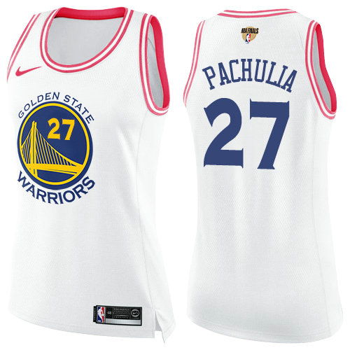 Women's Nike Warriors #27 Zaza Pachulia White Pink The Finals Patch Women's NBA Swingman Fashion Jersey