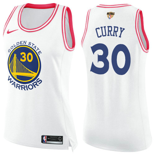 Women's Nike Warriors #30 Stephen Curry White Pink The Finals Patch Women's NBA Swingman Fashion Jersey