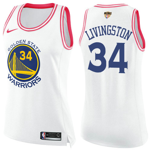 Women's Nike Warriors #34 Shaun Livingston White Pink The Finals Patch Women's NBA Swingman Fashion Jersey