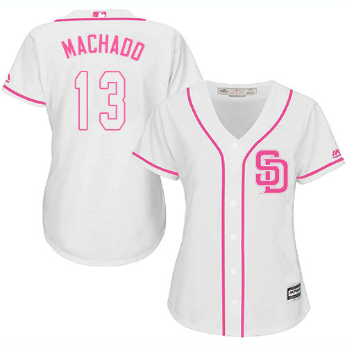 Women's Padres #13 Manny Machado White Pink Fashion Women's Stitched Baseball Jersey