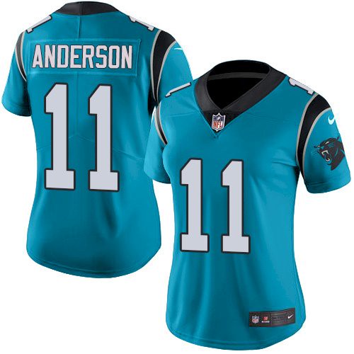 Women's Panthers #11 Robby Anderson Blue Women's Stitched Limited Rush Jersey