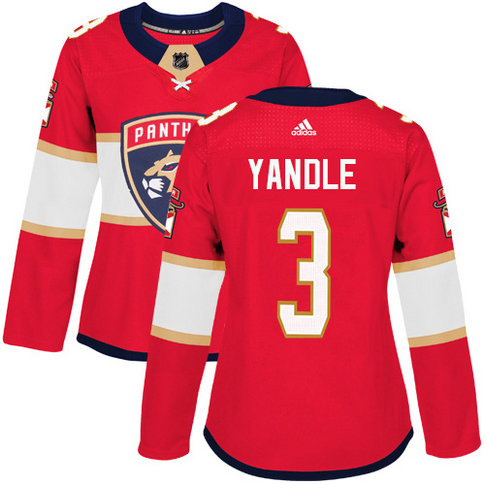 Women's Panthers #3 Keith Yandle Red Home Authentic Women's Stitched Hockey Jersey