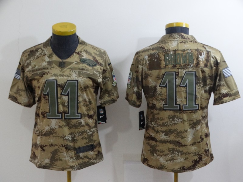Women's Philadelphia Eagles #11 A. J. Brown Camo Salute To Service Limited Stitched Football Jersey(Run Small)