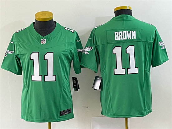 Women's Philadelphia Eagles #11 A. J. Brown Green 2023 F.U.S.E. Stitched Football Jersey