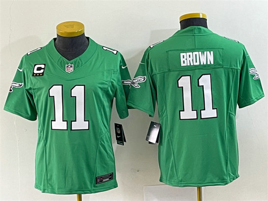 Women's Philadelphia Eagles #11 A. J. Brown Green 2023 F.U.S.E. With C Patch Stitched Football Jersey