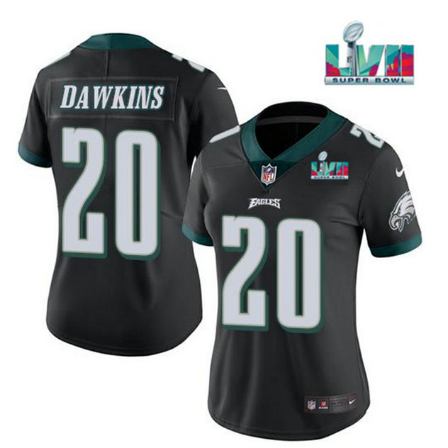 Women's Philadelphia Eagles #20 Brian Dawkins Black Super Bowl LVII PatchVapor Untouchable Limited Stitched Football Jersey