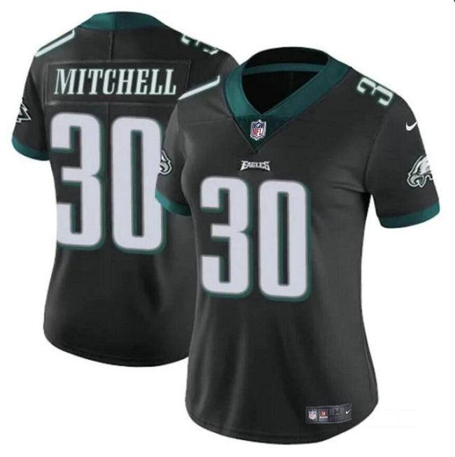 Women's Philadelphia Eagles #30 Quinyon Mitchell Black 2024 Draft Vapor Untouchable Limited Stitched Football Jersey