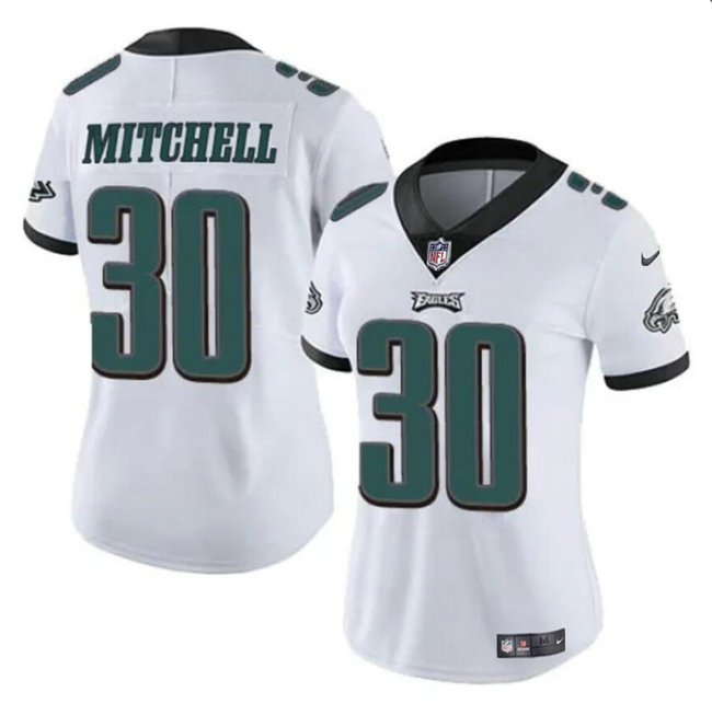Women's Philadelphia Eagles #30 Quinyon Mitchell White 2024 Draft Vapor Untouchable Limited Stitched Football Jersey