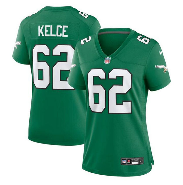 Women's Philadelphia Eagles #62 Jason Kelce Green Stitched Football Jersey
