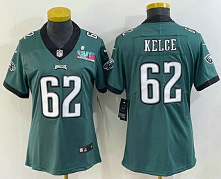 Women's Philadelphia Eagles #62 Jason Kelce Limited Green Super Bowl LVII Vapor Jersey