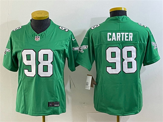 Women's Philadelphia Eagles #98 Jalen Carter Green 2023 F.U.S.E. Stitched Football Jersey