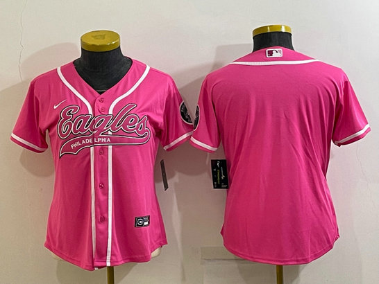 Women's Philadelphia Eagles Blank Pink With Patch Cool Base Stitched Baseball Jersey