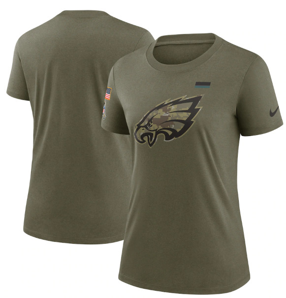 Women's Philadelphia Eagles Olive 2021 Salute To Service T-Shirt 