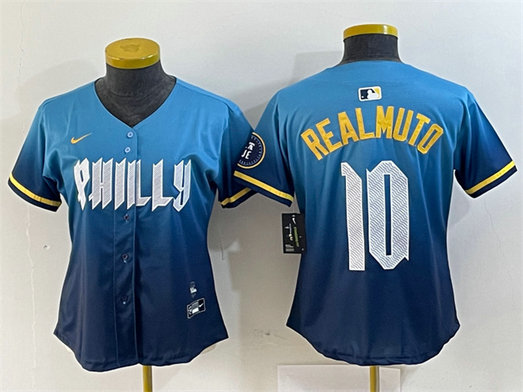 Women's Philadelphia Phillies #10 J.T. Realmuto Blue 2024 City Connect Limited Stitched Baseball Jersey