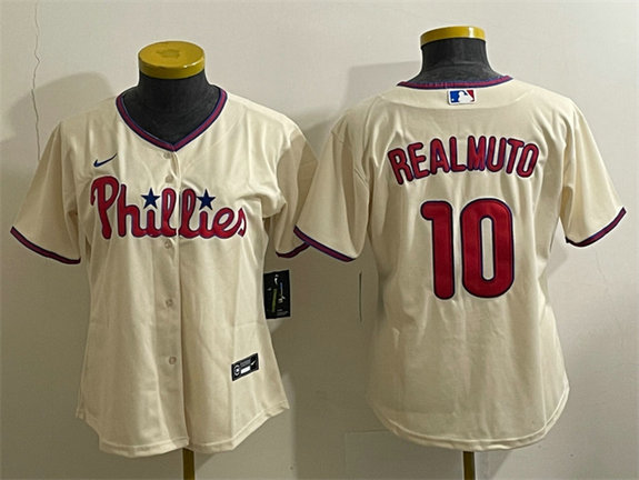 Women's Philadelphia Phillies #10 J.T. Realmuto Cream Cool Base Stitched Baseball Jersey