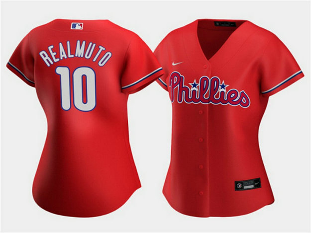 Women's Philadelphia Phillies #10 J.T. Realmuto Red Stitched Baseball Jersey