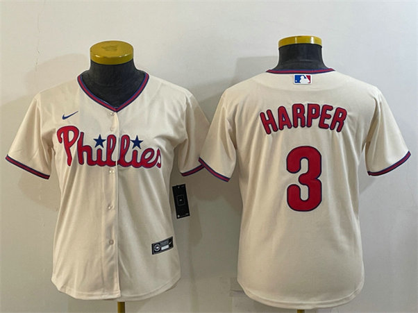 Women's Philadelphia Phillies #3 Bryce Harper Cream Cool Base Stitched Baseball Jersey