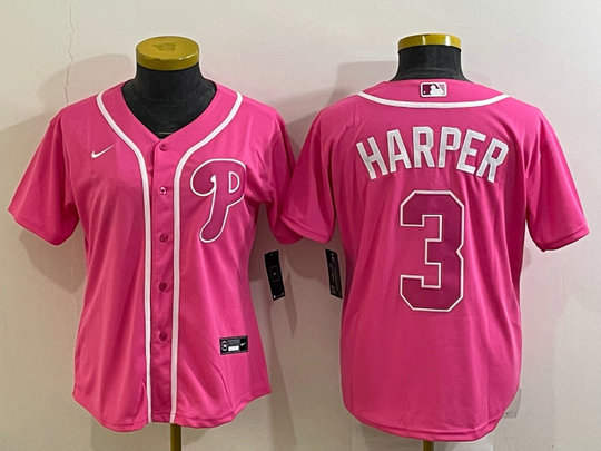 Women's Philadelphia Phillies #3 Bryce Harper Pink Stitched Baseball Jersey