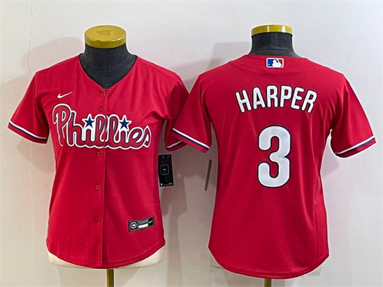 Women's Philadelphia Phillies #3 Bryce Harper Red Stitched Baseball Jersey