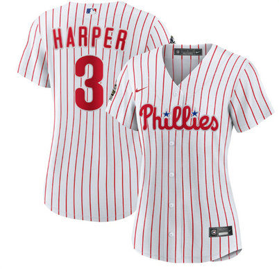 Women's Philadelphia Phillies #3 Bryce Harper White 2022 World Series Flex Base Stitched Baseball Jersey