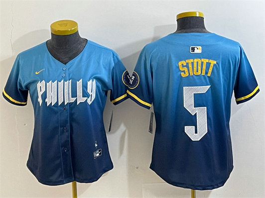 Women's Philadelphia Phillies #5 Bryson Stott Blue 2024 City Connect Limited Stitched Baseball Jersey