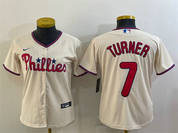 Women's Philadelphia Phillies #7 Trea Turner Cream Cool Base Stitched Baseball Jersey