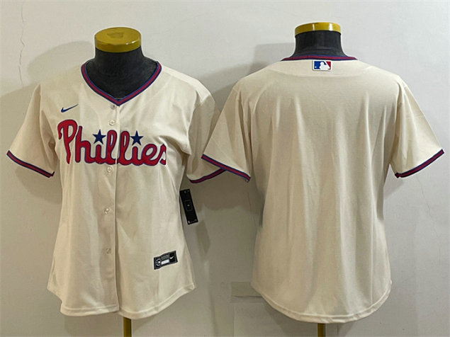 Women's Philadelphia Phillies Blank Cream Cool Base Stitched Baseball Jersey