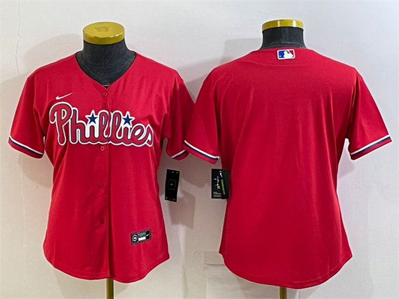 Women's Philadelphia Phillies Blank Red Cool Base Stitched Baseball Jersey