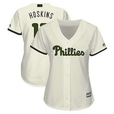 Women's Phillies #17 Rhys Hoskins Cream 2018 Memorial Day Cool Base Women's Stitched Baseball Jersey
