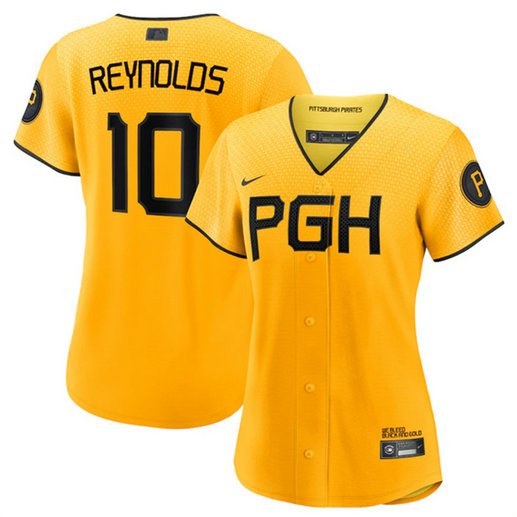 Women's Pittsburgh Pirates #10 Bryan Reynolds Gold 2023 City Connect Stitched Jersey