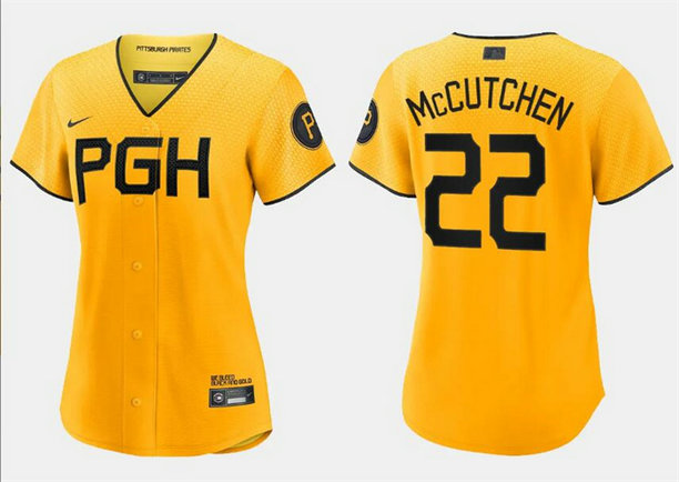 Women's Pittsburgh Pirates #22 Andrew McCutchen Gold 2023 City Connect Stitched Jersey