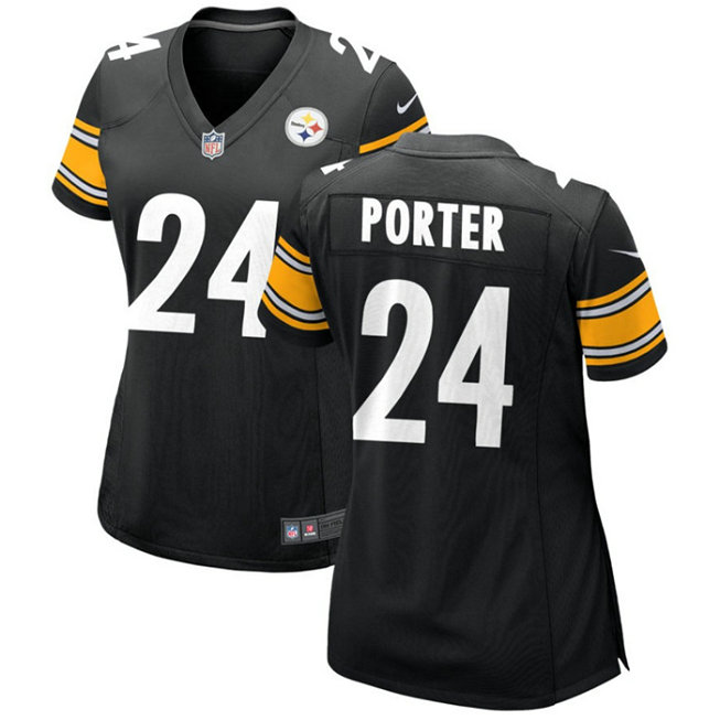 Women's Pittsburgh Steelers #24 Joey Porter Jr. Black 2023 Draft Stitched Game Jersey