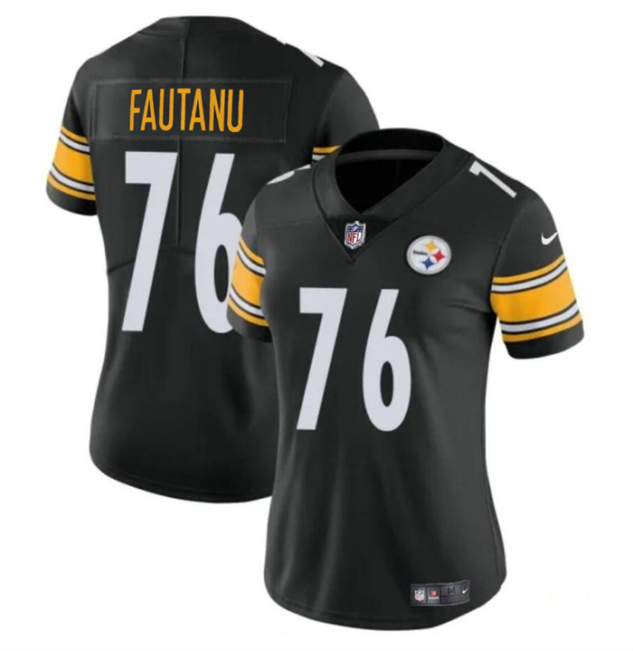 Women's Pittsburgh Steelers #76 Troy Fautanu 2024 Draft Black Vapor Stitched Football Jersey