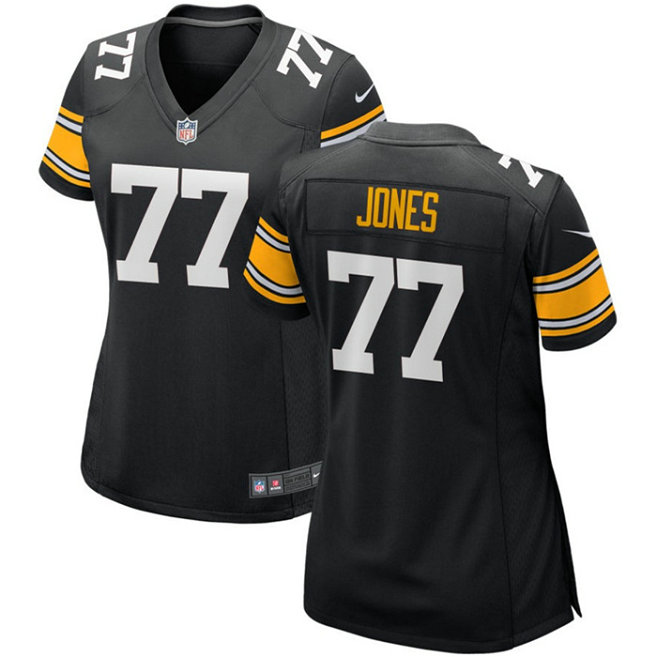 Women's Pittsburgh Steelers #77 Broderick Jones Black 2023 Draft Stitched Game Jersey