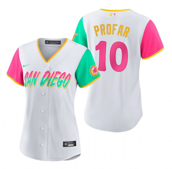 Women's San Diego Padres #10 Jurickson Profar 2022 White City Connect Cool Base Stitched Baseball Jersey